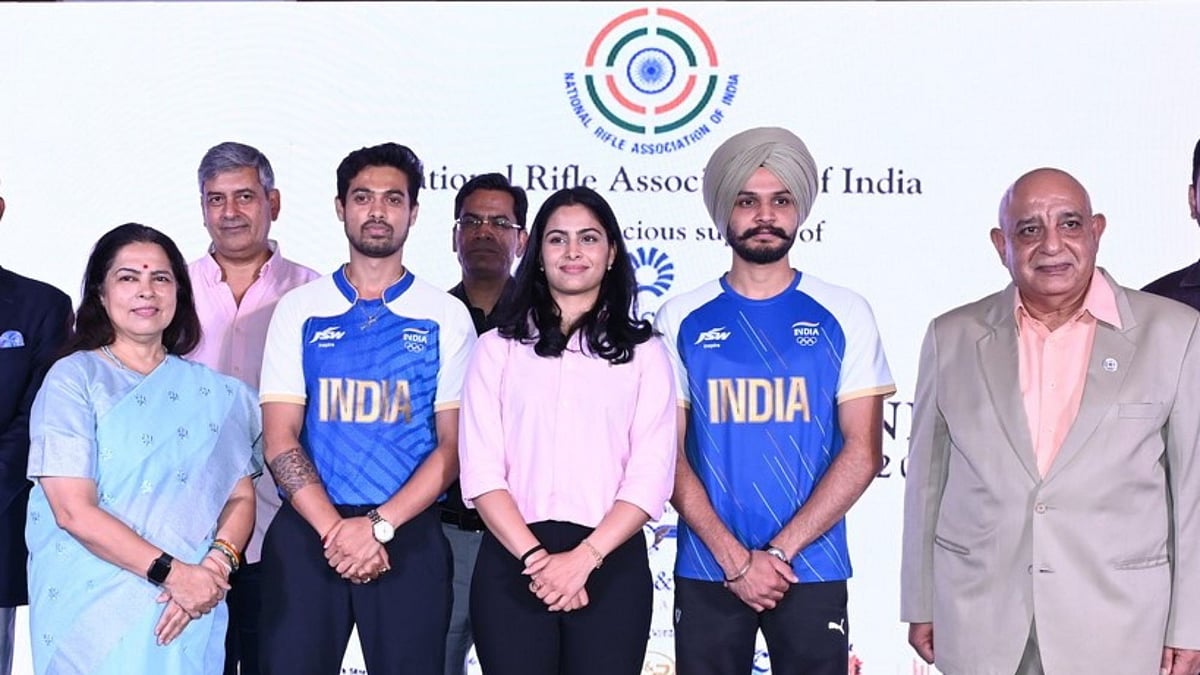 Photo: X | Khel Now : Indian medal winners in shooting at Paris Olympics 2024 felicitated by NRAI.